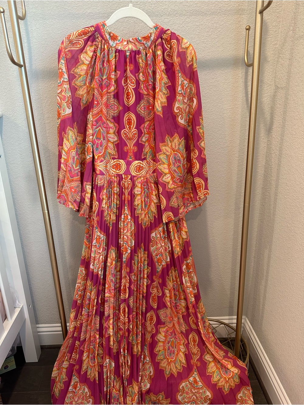 Flying Tomato Pink Paisley Maxi Dress with Orange & Cream Accents